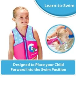 Kids' Printed Swim Vest With Safety Strap -Spectrum Xcel Shop 5665917501608 pinkblue 10a