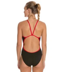 Lifeguard Varsity Solid Female String Back One Piece Swimsuit -Spectrum Xcel Shop 5671686144168 blackred 3a