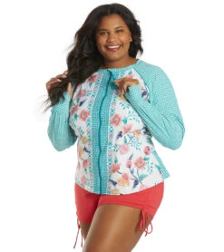 Women's Plus Size Floral Fantasy Scarlett Sun Guard Long Sleeve Top -Spectrum Xcel Shop 7064853381288 whtmlti 5a