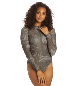 Sporti X Stef Corgel Manhattan Beach Palm Shadow Zip Front Long-Sleeve One Piece Swimsuit -Spectrum Xcel Shop 7360963903656 blacksand 6a