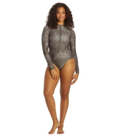 Sporti X Stef Corgel Manhattan Beach Palm Shadow Zip Front Long-Sleeve One Piece Swimsuit -Spectrum Xcel Shop 7360963903656 blacksand 8a