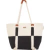 Block Coloration Canvas Shoulder Tote W/ Rope Handle