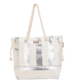 Silver Metallic Striped Shoulder Tote
